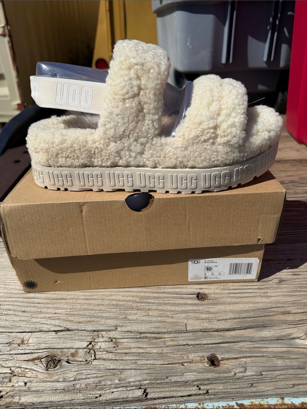 UGG Plush Double-Strap Slide Sandal - Cream